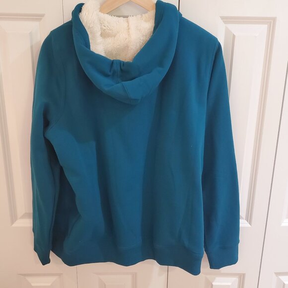 LL Bean sherpa lined jacket hoodie zip sweatshirt teal blue large L - Picture 2 of 5